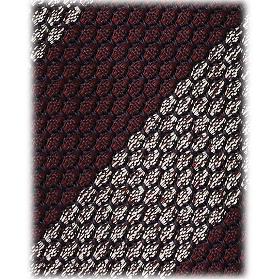 Viola Milano - Classic Stripe 3-Fold Grenadine Tie - Burgundy/White - Handmade in Italy - Luxury Exclusive Collection - Avvenice