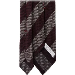 Viola Milano - Classic Stripe 3-Fold Grenadine Tie - Burgundy/White - Handmade in Italy - Luxury Exclusive Collection - Avvenice