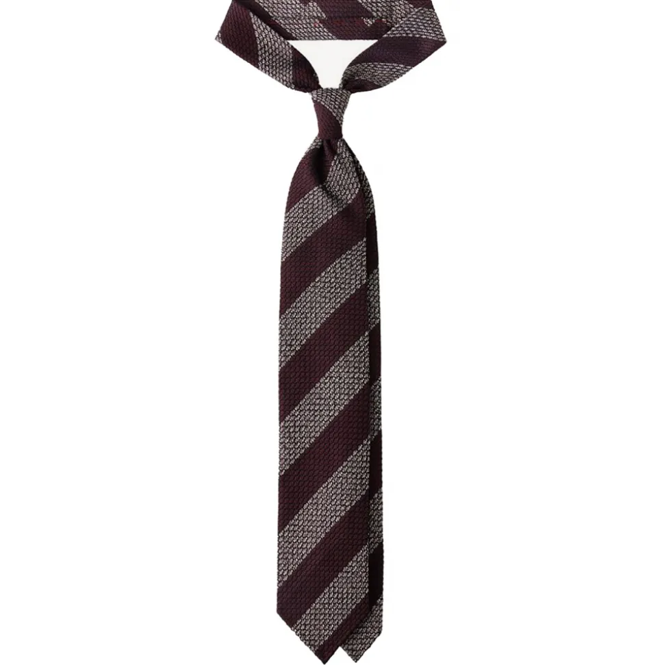 Viola Milano - Classic Stripe 3-Fold Grenadine Tie - Burgundy/White - Handmade in Italy - Luxury Exclusive Collection - Avvenice