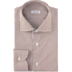 Viola Milano - Classic Stripe Cut-Away Collar Dress Shirt - Brown/White - Handmade in Italy - Luxury Exclusive Collection - Avvenice