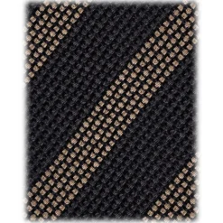 Viola Milano - Classic Stripe 3-Fold Grenadine Tie - Charcoal Navy/Taupe - Handmade in Italy - Luxury Exclusive Collection - Avvenice