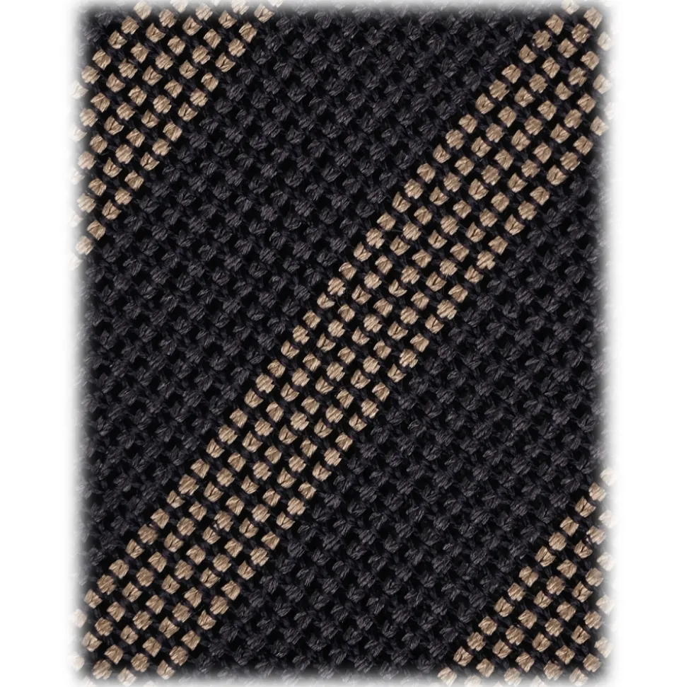 Viola Milano - Classic Stripe 3-Fold Grenadine Tie - Charcoal Navy/Taupe - Handmade in Italy - Luxury Exclusive Collection - Avvenice