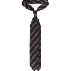 Viola Milano - Classic Stripe 3-Fold Grenadine Tie - Charcoal Navy/Taupe - Handmade in Italy - Luxury Exclusive Collection - Avvenice