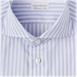 Viola Milano - Classic Stripe Cut-Away Collar Dress Shirt - Blue/White - Handmade in Italy - Luxury Exclusive Collection - Avvenice