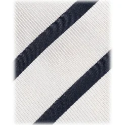 Viola Milano - Classic Stripe Selftipped Woven Silk Jacquard Tie - Navy/White - Handmade in Italy - Luxury Exclusive Collection - Avvenice