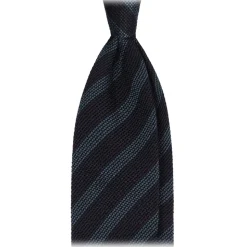 Viola Milano - Classic Stripe 3-Fold Grenadine Tie - Midnight/Sea - Handmade in Italy - Luxury Exclusive Collection - Avvenice