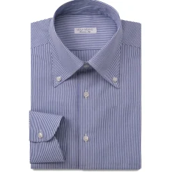 Viola Milano - Classic Stripe Button-Down Collar Dress Shirt - Navy/White - Handmade in Italy - Luxury Exclusive Collection - Avvenice