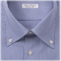 Viola Milano - Classic Stripe Button-Down Collar Dress Shirt - Navy/White - Handmade in Italy - Luxury Exclusive Collection - Avvenice