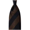 Viola Milano - Classic Stripe 3-Fold Grenadine Tie - Navy/Brown - Handmade in Italy - Luxury Exclusive Collection - Avvenice