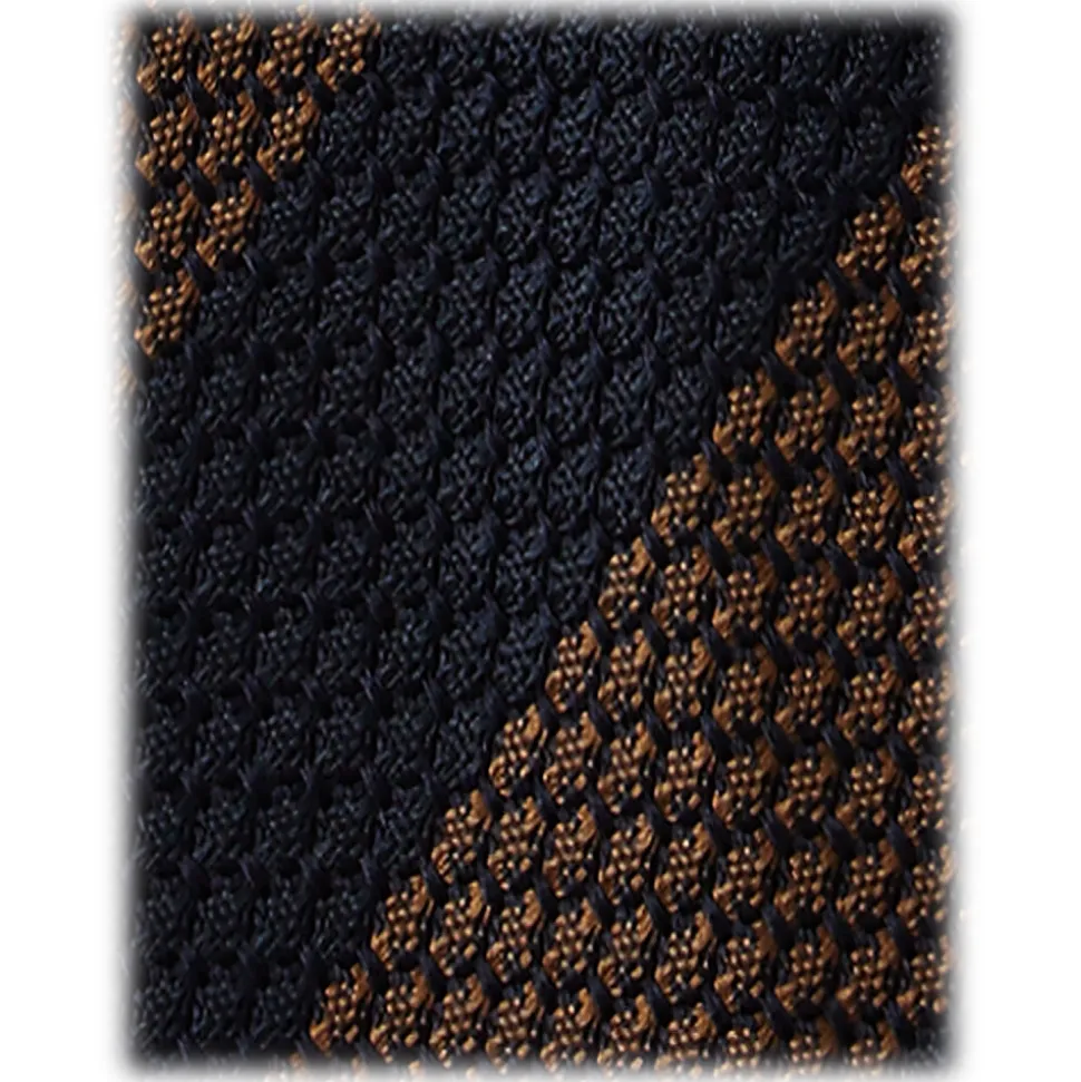 Viola Milano - Classic Stripe 3-Fold Grenadine Tie - Navy/Brown - Handmade in Italy - Luxury Exclusive Collection - Avvenice