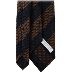 Viola Milano - Classic Stripe 3-Fold Grenadine Tie - Navy/Brown - Handmade in Italy - Luxury Exclusive Collection - Avvenice