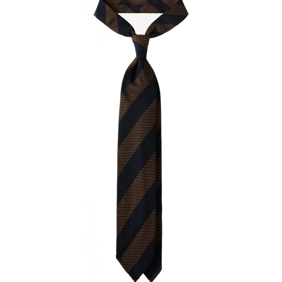 Viola Milano - Classic Stripe 3-Fold Grenadine Tie - Navy/Brown - Handmade in Italy - Luxury Exclusive Collection - Avvenice