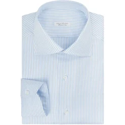 Viola Milano - Classic Stripe Cut-Away Collar Dress Shirt - Light Blue Oxford - Handmade in Italy - Luxury Exclusive Collection - Avvenice