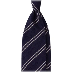 Viola Milano - Classic Stripe 3-Fold Grenadine Tie - Navy/White - Handmade in Italy - Luxury Exclusive Collection - Avvenice