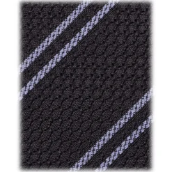 Viola Milano - Classic Stripe 3-Fold Grenadine Tie - Navy/Blue - Handmade in Italy - Luxury Exclusive Collection - Avvenice