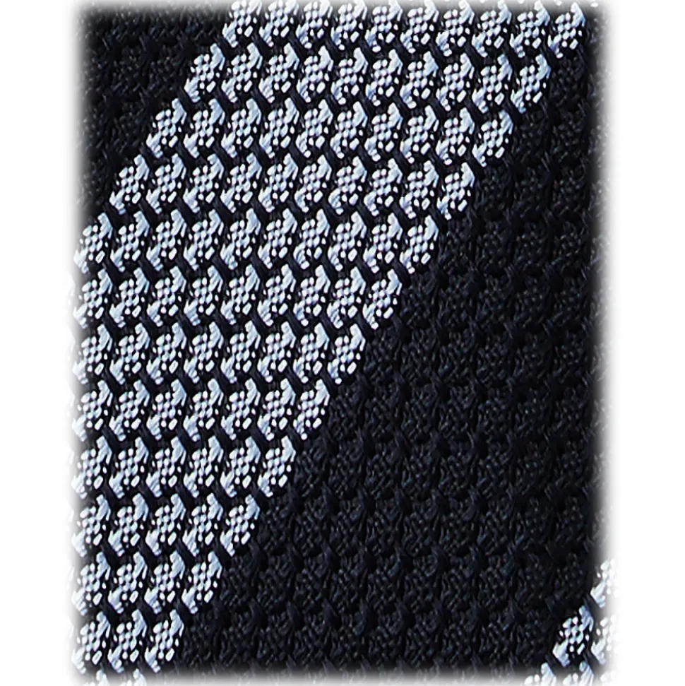 Viola Milano - Classic Stripe 3-Fold Grenadine Tie - Navy/Sea - Handmade in Italy - Luxury Exclusive Collection - Avvenice