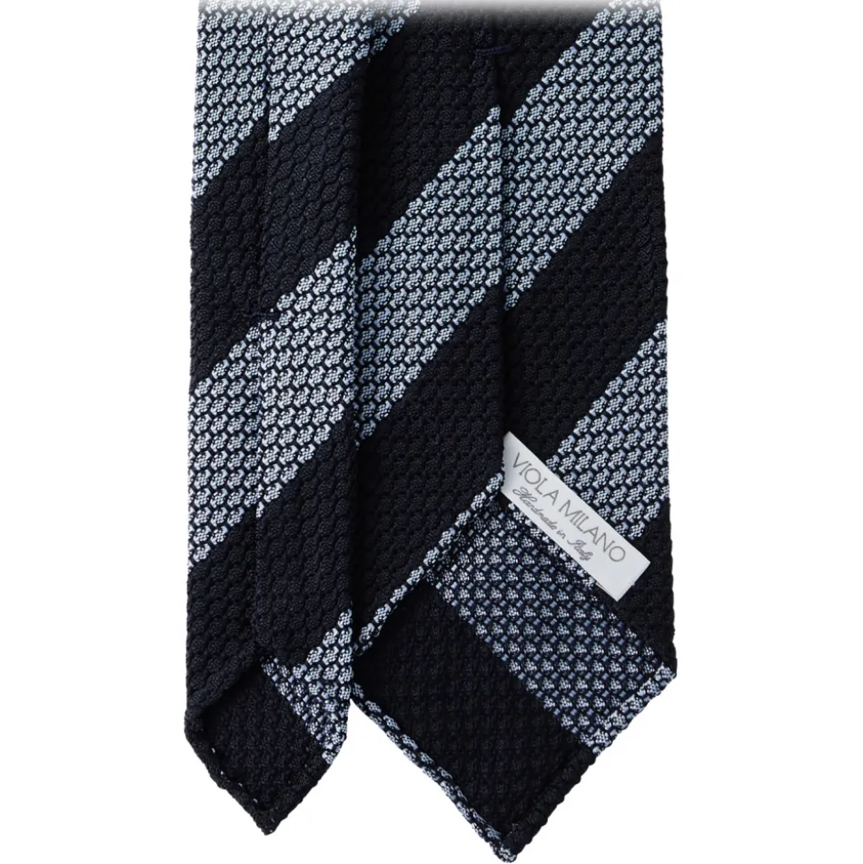 Viola Milano - Classic Stripe 3-Fold Grenadine Tie - Navy/Sea - Handmade in Italy - Luxury Exclusive Collection - Avvenice