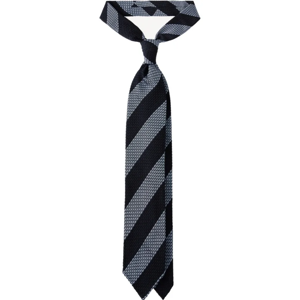 Viola Milano - Classic Stripe 3-Fold Grenadine Tie - Navy/Sea - Handmade in Italy - Luxury Exclusive Collection - Avvenice