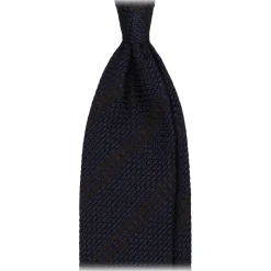 Viola Milano - Classic Stripe 3-Fold Grenadine Tie - Navy/Brown - Handmade in Italy - Luxury Exclusive Collection - Avvenice