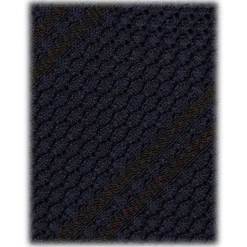 Viola Milano - Classic Stripe 3-Fold Grenadine Tie - Navy/Brown - Handmade in Italy - Luxury Exclusive Collection - Avvenice