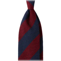 Viola Milano - Classic Stripe 3-Fold Grenadine Tie - Navy/Red - Handmade in Italy - Luxury Exclusive Collection - Avvenice