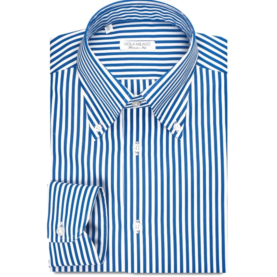 Viola Milano - Classic Stripe Button-Down Collar Dress Shirt - Blue - Handmade in Italy - Luxury Exclusive Collection - Avvenice