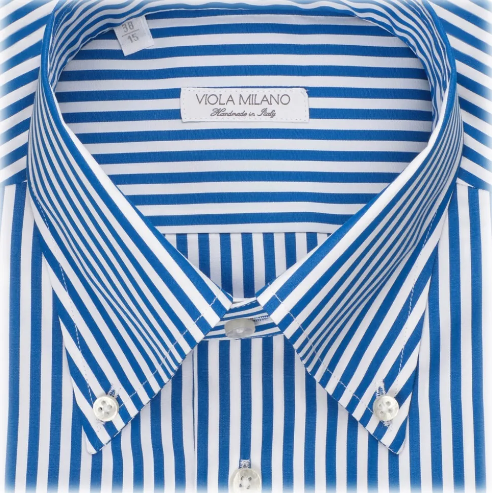 Viola Milano - Classic Stripe Button-Down Collar Dress Shirt - Blue - Handmade in Italy - Luxury Exclusive Collection - Avvenice