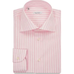 Viola Milano - Classic Stripe Cut-Away Collar Dress Shirt - Pink/White - Handmade in Italy - Luxury Exclusive Collection - Avvenice
