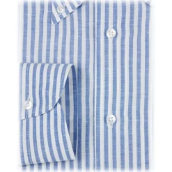 Viola Milano - Classic Stripe Carlo Riva 100% Linen Button-Down Shirt - Blue - Handmade in Italy - Luxury Exclusive Collection - Avvenice
