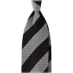 Viola Milano - Classic Stripe 3-Fold Grenadine Tie - Navy/White - Handmade in Italy - Luxury Exclusive Collection - Avvenice
