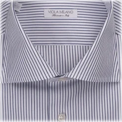 Viola Milano - Classic Stripe Shirt - Midnight and White - Handmade in Italy - Luxury Exclusive Collection - Avvenice