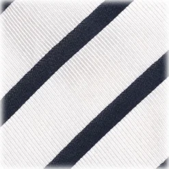 Viola Milano - Classic Stripe Selftipped Silk Jacquard Tie - White / Navy - Made in Italy - Luxury Exclusive Collection - Avvenice