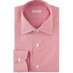 Viola Milano - Classic Stripe Napoli Collar Dress Shirt - Red/White - Handmade in Italy - Luxury Exclusive Collection - Avvenice