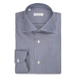 Viola Milano - Como Stripe Shirt - Midnight and White - Handmade in Italy - Luxury Exclusive Collection - Avvenice