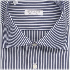 Viola Milano - Como Stripe Shirt - Midnight and White - Handmade in Italy - Luxury Exclusive Collection - Avvenice