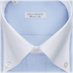 Viola Milano - Contrast Collar Button-Down Collar Dress Shirt - Light Blue - Handmade in Italy - Luxury Exclusive Collection - Avvenice
