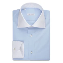 Viola Milano - Contrast Collar Shirt - Blue and White - Handmade in Italy - Luxury Exclusive Collection - Avvenice
