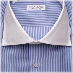 Viola Milano - Contrast Collar Shirt - Navy and White - Handmade in Italy - Luxury Exclusive Collection - Avvenice