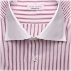 Viola Milano - Contrast Collar Cut-Away Collar Shirt - Red/White Striped - Handmade in Italy - Luxury Exclusive Collection - Avvenice