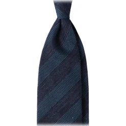 Viola Milano - Contrast Stripe 3-fold Grenadine Tie - Denim Mix - Handmade in Italy - Luxury Exclusive Collection - Avvenice