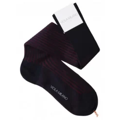 Viola Milano - Contrast Striped Over-the-Calf Cotton Socks - Navy and Wine - Handmade in Italy - Luxury Exclusive Collection - Avvenice