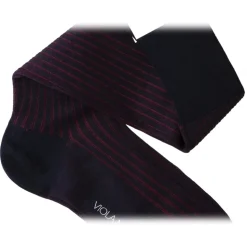Viola Milano - Contrast Striped Over-The-Calf Cotton Socks - Navy/Wine - Handmade in Italy - Luxury Exclusive Collection - Avvenice