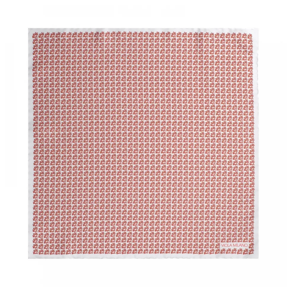 Viola Milano - Coral Pattern Silk Pocket Square - Orange - Handmade in Italy - Luxury Exclusive Collection - Avvenice