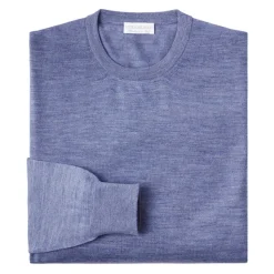 Viola Milano - Crew-Neck Merino Jumper - Sea Blue - Handmade in Italy - Luxury Exclusive Collection - Avvenice