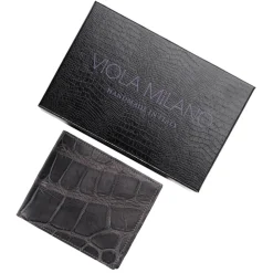 Viola Milano - Crocodile Slim Wallet - Grey - Handmade in Italy - Luxury Exclusive Collection - Avvenice
