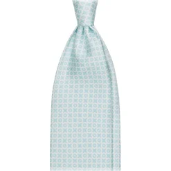 Viola Milano - Cross Pattern Handprinted Selftipped Silk Tie - Menthol/White - Handmade in Italy - Luxury Exclusive Collection - Avvenice