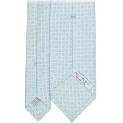 Viola Milano - Cross Pattern Handprinted Selftipped Silk Tie - Menthol/White - Handmade in Italy - Luxury Exclusive Collection - Avvenice