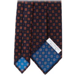 Viola Milano - Diamond Floral Handprinted Ancient Madder Silk Tie – Navy Mix - Made in Italy - Luxury Exclusive Collection - Avvenice