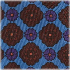 Viola Milano - Diamond Flower Handprinted Ancient Madder Silk Tie - Sea - Made in Italy - Luxury Exclusive Collection - Avvenice