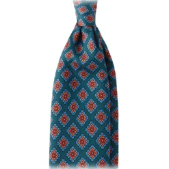 Viola Milano - Diamond Floral Handprinted Ancient Madder Silk Tie - Green Mix - Made in Italy - Luxury Exclusive Collection - Avvenice